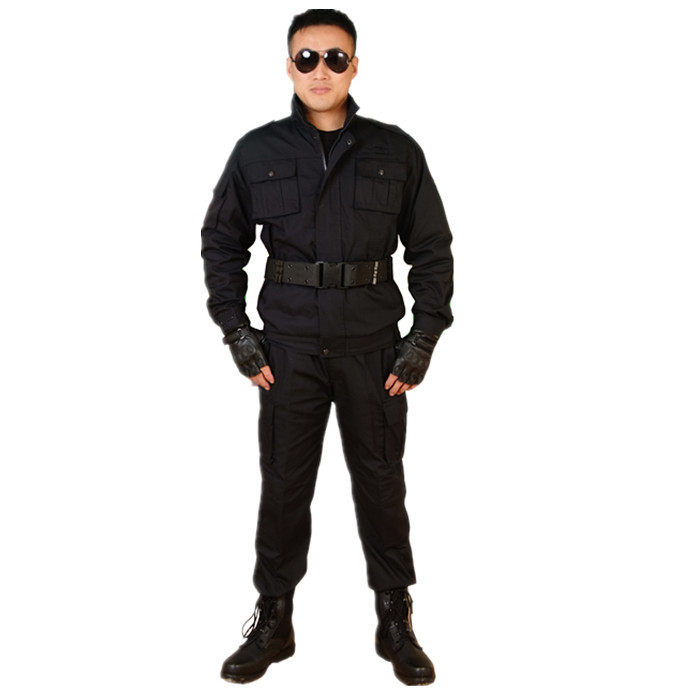 黑色保安长袖作训服上衣男耐磨多袋工作服套装特种兵迷彩服男军装