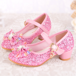 女童单鞋2017新款春秋冰雪奇缘鞋儿童小孩公主鞋学生水晶鞋高跟鞋