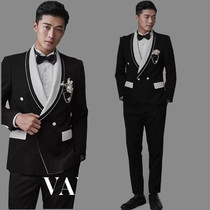 Suit double-breasted mens dress Slim studio travel mens wedding photos Tide brand performance suit host suit