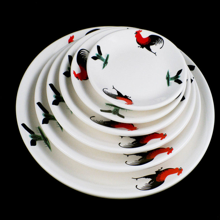 经典公鸡陶瓷平盘订制家庭餐厅特色菜盘农庄土菜馆实用浅盘