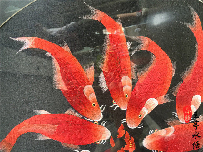 苏绣手工刺绣成品十二鲤鱼客厅挂画月月有余精品玄关餐厅画包邮