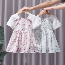Girls dress 2022 new summer clothing small and medium children short sleeves Chopped Flowers Skirt Baby Splicing Hanfu Princess Dress