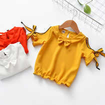 Girls summer clothes 2021 new childrens clothing baby Summer Women Small and medium children solid color bow fashion chiffon top