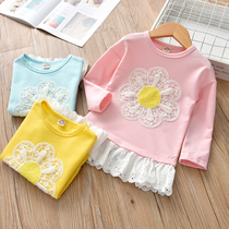 Girls skirt shirt 2021 autumn casual Joker lace dress lace dress small girl bottom skirt shirt