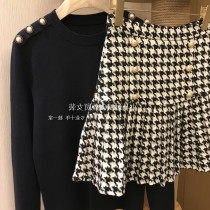 Brand Fold Discount Store Mall Withdrawal Womens Foreign Trade Cut Mark Black Shoulder Button Sweatshirt Gig Plepley Skirt Suit