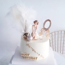 Goddess cake decoration white fairy ornaments feather plug-in Angel doll princess girl birthday party dress
