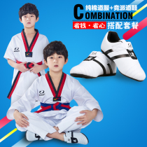 Children's Taekwondo costume shoe suit with boxing suit Adult pure cotton long short sleeve training male and female beginner