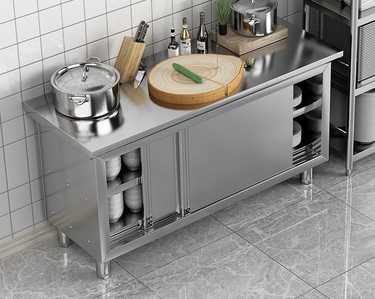 加厚不锈钢橱柜台面拉门工作台灶台双通打荷台厨房专用桌子操作台