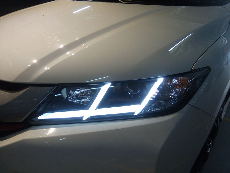 新锋范大灯总成 锋范14-15款双光透镜led导光 改装氙气大灯_双氙车灯