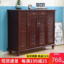 Solid wood shoe cabinet Simple modern household foyer cabinet louver door breathable multi-layer storage large-capacity entry door entrance cabinet