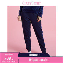 6IXTY8IGHT 68 official fashion velvet stitching cotton warm home pajama pants womens trousers HW07692
