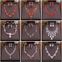 Bridal necklace Earrings Two-piece suit Wedding accessories Wedding wedding Korean rhinestone pearl jewelry accessories