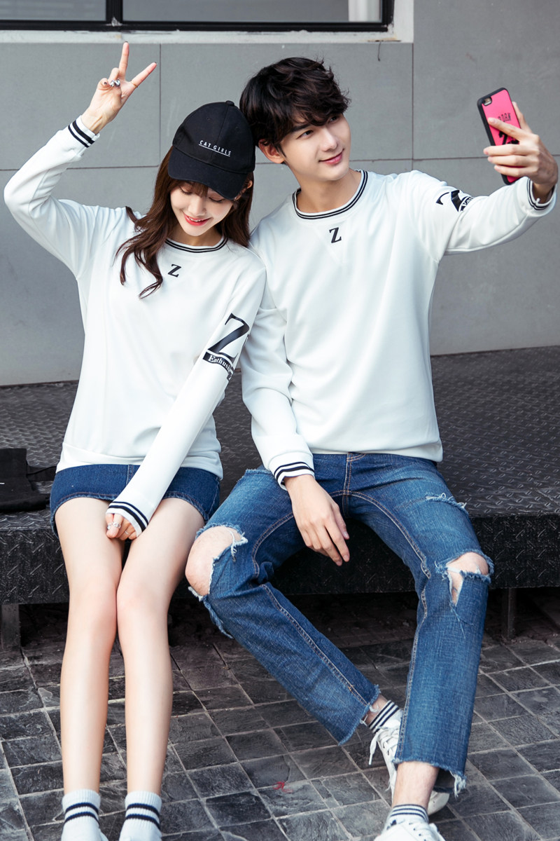 春季长袖t恤男女春秋装情侣装韩版潮大学生春天休闲t桖血体桖衫新