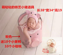 Newborn photography props piggy iron bucket photo studio baby full moon hundred days baby photo piggy basket props
