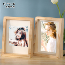 Simple creative trapezoid solid wood photo frame set-up table printing and belt to make couple desktop photo stand