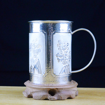 999-foot silver cup handmade carving hammer pattern plum orchid bamboo chrysanthemum tea cup large capacity mug household tea tank
