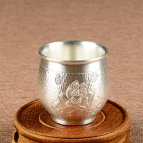 999 foot silver teacup Sterling silver master cup Tea cup Kung Fu tea cup Engraved lotus hammer pattern Huang Zeng identification certificate