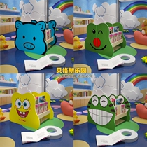 New childrens bookcase kindergarten double-sided pig pocket shape bookshelf parent-child garden storage cabinet early education center bookcase