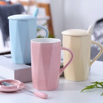ins Nordic simple ceramic mug Coffee cup with lid spoon Couple office household mens and womens drinking cup
