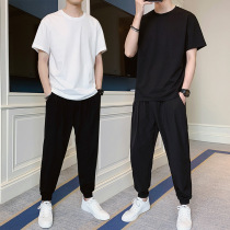 Tide Cards Summer Men Casual Sports Suit Loose Tide 100 lap short sleeve T-shirt 90% pants Two pieces of summer clothing