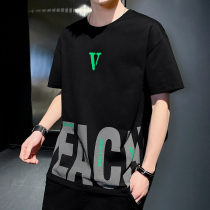 Tide 2022 Summer Short Sleeve T - shirt Men Korea Edition loose and large half - sleeve tops in - printed shirt