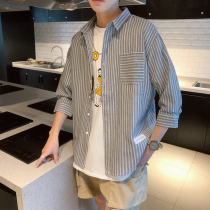 Boomer Springtime Striped Shirt Male Korean Version Trend Handsome 70% sleeves Jacket Day Ensemble Loose Casual 100 Hitch Lining