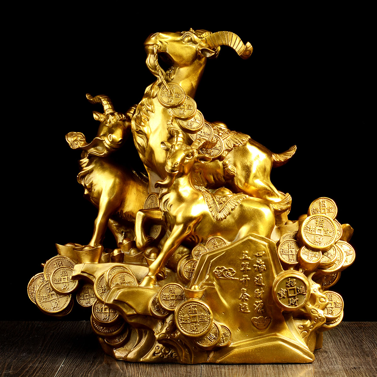 风水阁开光纯铜三羊开泰摆件13637