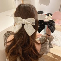 Plaid big butterfly knot small fragrant wind hair clip female rear brain spoon spring clip clip head decorated with Korean tennis red hair card autumnale