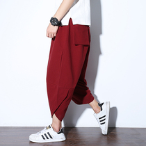 Summer Thai Linen Capri pants Mens Trend Plus Size Balls Wide Leg Radish Pants Loose Casual Harlem Pants