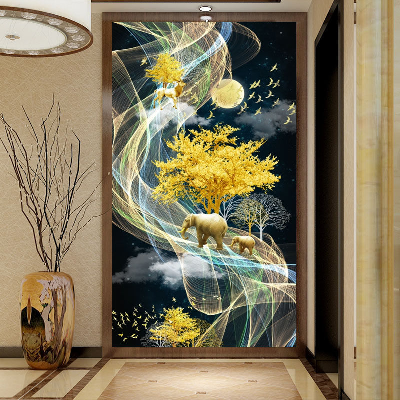 玄关背景墙布8d立体凹凸壁画墙纸3d 走廊过道16d壁纸麋鹿浮雕墙布