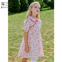 Cat 3 bibe girl dress girl dress 2022 Summer Art pure cotton Chinese wind CUHK child crummy dress