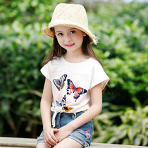 Girl Butterfly Short Sleeve T-shirt 7-9 year old summer childrens clothing 8 Cotton 6 Childrens round neck top 5 little girl casual shirt