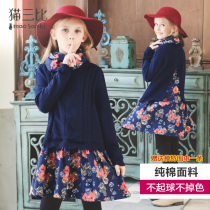 Girls sweater skirt spring and Autumn 2020 new mid-size childrens western style mid-length childrens skirt girl wool dress