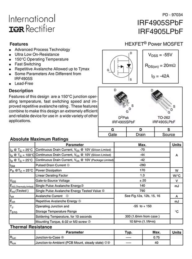 irf4905引脚图参数图片