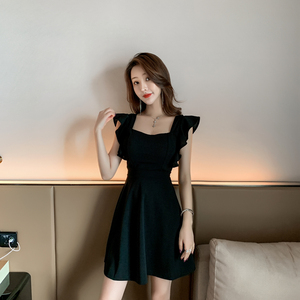 Korean Fashion Black waistband show thin sleeveless dress