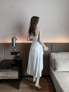 Suspender fashion one shoulder irregular swallow tail dress