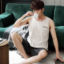 2022 New Sleepwear Mens Summer Pure Cotton Vest Sleeveless Shorts Thin summer mens home Suits Suit