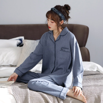2022 New Sleepwear Lady Spring Autumn and Autumn Pure Cotton Long Sleeve Autumn Winter Cardiovert Full Cotton Home Suit Suit