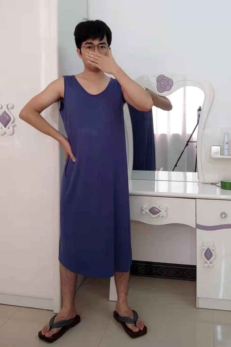 莫代尔长裙背心男大码吊带裙情侣睡裙性感棉连衣裙加胖无袖睡衣