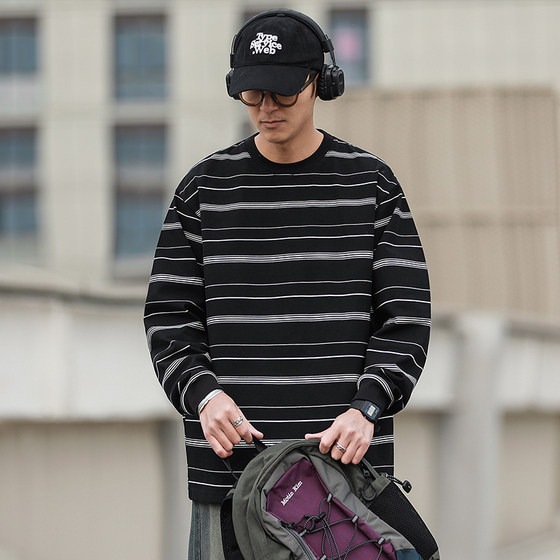 Hey Ma Qizu American retro spring and autumn new men's striped long-sleeved T-shirt loose casual pullover round neck top
Hey Ma Qizu American retro spring and autumn new men's striped long-sleeved T-shirt loose casual pullover round neck top