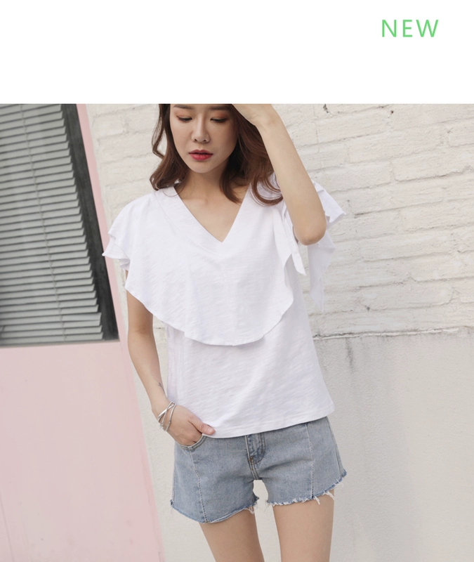 Mùa hè phong cách mới xù lông ngắn tay lỏng lẻo áo thun cotton của phụ nữ Hàn Quốc cotton tinh khiết nửa tay trên cùng dưới áo sơ mi - Áo phông