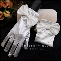 Bride gloves Pearl White wedding photography short lace bow wedding ceremony satin Net red photo