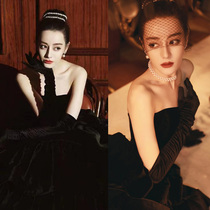 Black long gloves performance 2021 New elastic gold suede dress dance etiquette welcome bridal sleeve