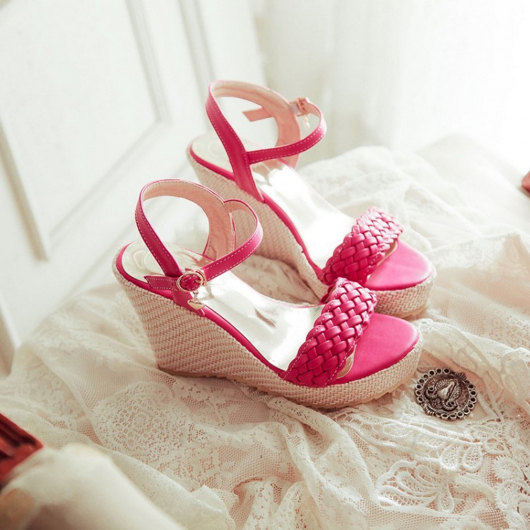 gucci紅色紅櫻桃包包 紅櫻桃瑰人甜美PU皮鞋平地編織夏季新款韓式女裝坡跟涼鞋大碼促銷 gucci紅色包