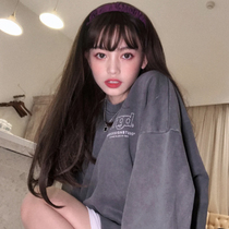 Wig female hair long curly hair air bangs Net Red natural inner buckle micro roll long straight hair Korean full head cover