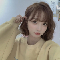 Wig female short hair air bangs short curly hair corn hot Net red instant noodles egg roll head round face wool roll full head cover