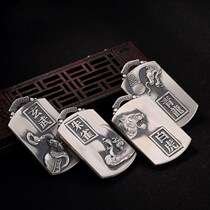 Sterling silver 999 mens pendant four divine beasts Qinglong White Tiger Suzaku Xuanwu personality square army brand necklace DIY lettering