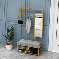 Nordic iron art shoe changing stool hanger porch combination multi-functional coat rack integrated with mirror simple shoe changing stool
