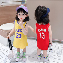 Children t-shirt baby summer dress new gas outside wearing pure cotton baby children in long T summer girls hanging vests