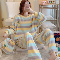 Pajamas womens autumn and winter thick coral velvet cute sweet loose size suit flannel can wear home clothes